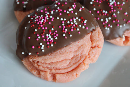 Strawberry Cookies Dipped in Chocolate with White Chocolate Chips "Dippers"